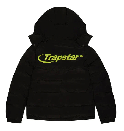 Black and Lime Hyperdrive Detachable Hooded Puffer Jacket