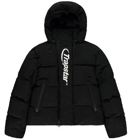 Black and White Hyperdrive Technical Hooded Puffer Jacket